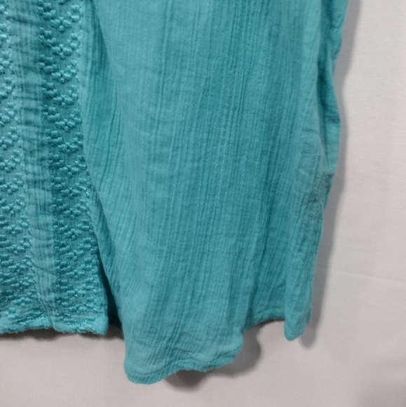 LRL Ralph Lauren Embroidered Crinkle Blouse Womens L Teal Cottagecore Peasant - Picture 4 of 7
